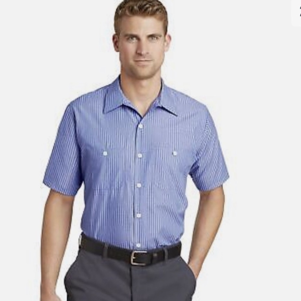 New Red Kap Mens Short Sleeve Striped Industrial Work Shirt Size Extra large